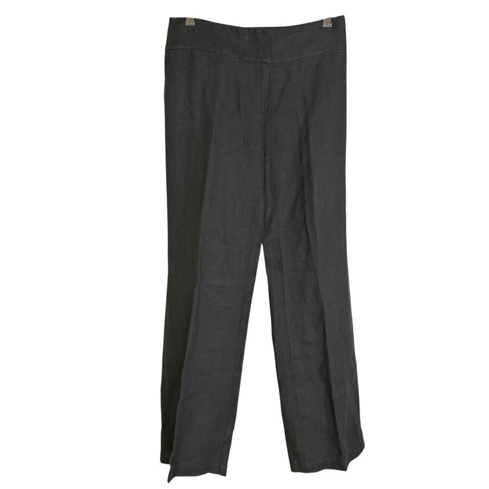 Eileen Fisher Linen Pants Womens 4 Gray Wide Pleated Career Trousers 32"